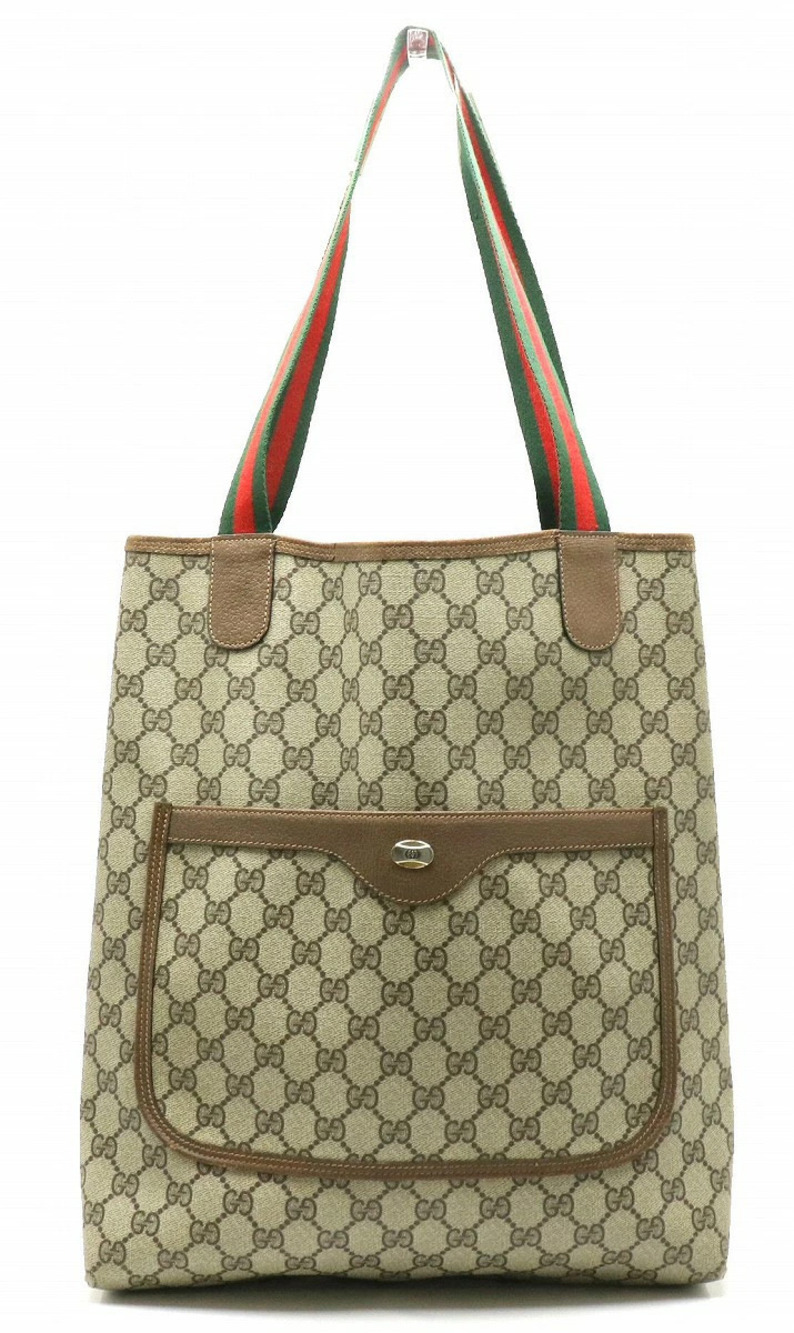Gucci Sherry GG Plus Tote Bag Canvas Beige Brown Cream Brown